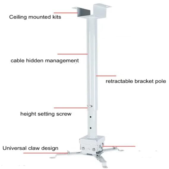 MOIZ Heavy Duty - 3 feet to 4 feet/Foot (36 inch to 48 inch) Adjustable Round Projector Ceiling Mount Kit Bracket Stand Accessories (Weight Capacity - 20 kgs) 4ft (White)