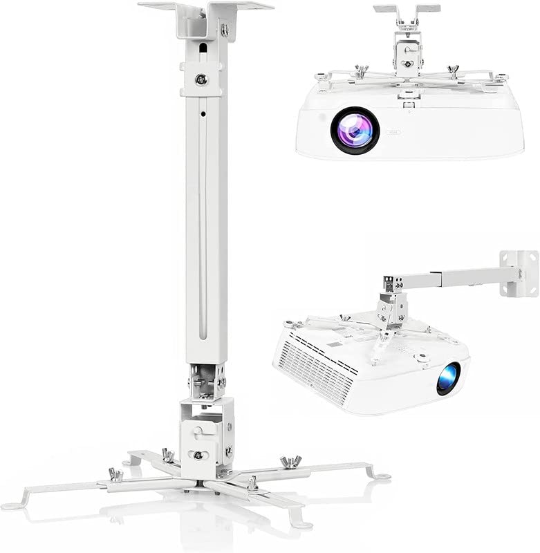 MOIZ Universal Certified 1 to 2 feet/12 to 24-inch Adjustable Projector Ceiling and Wall Mount Kit Bracket Stand with Tilt Option (Weight Capacity of 15kgs 2 ft, White)