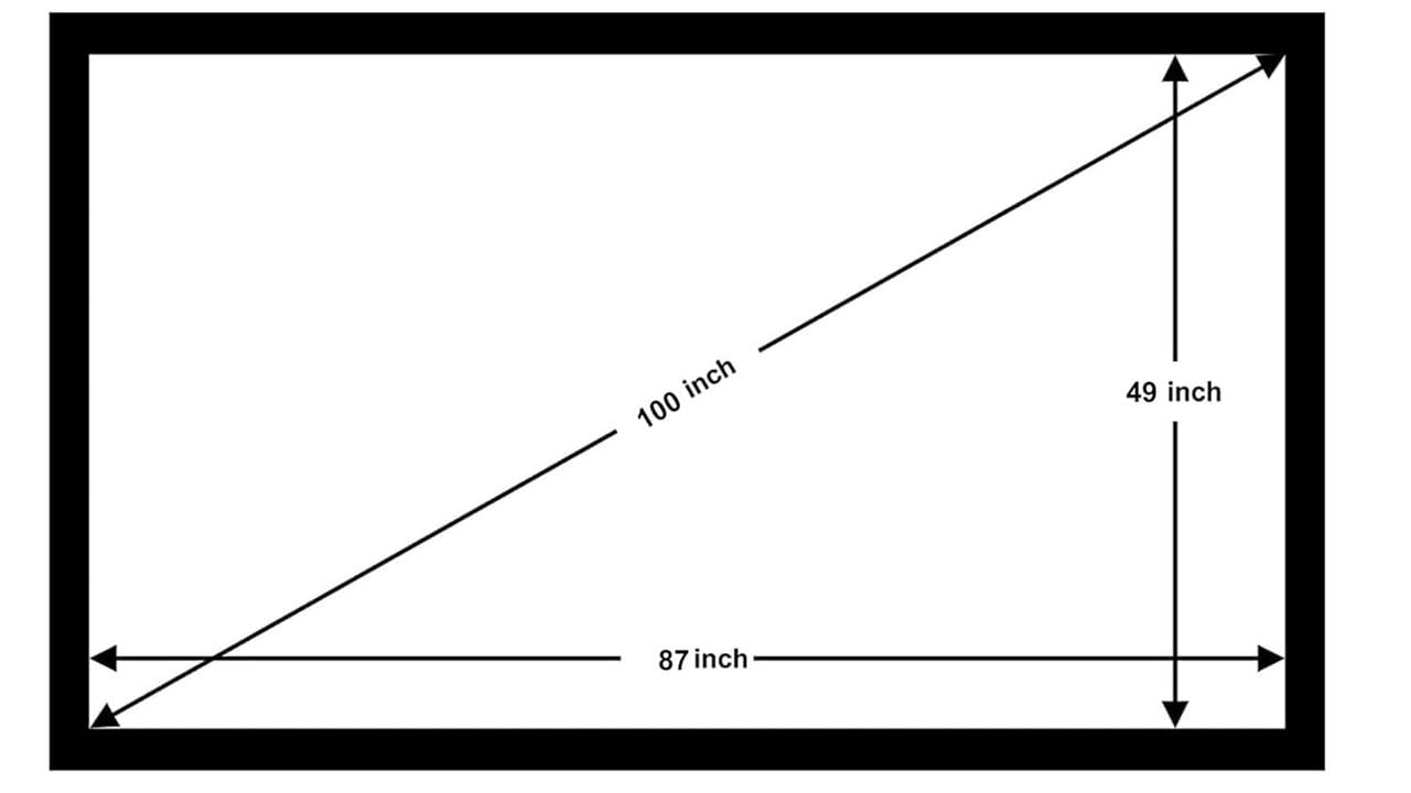 MOIZ 100 Inch Fixed Frame White Fabric Projector Screen 16:9 Aspect Ratio Active 3D 4K Ultra HD Projection Screen for Classroom, Office & Home Theater ((87" W) x(49" H) White) 100 Inches Diagonal