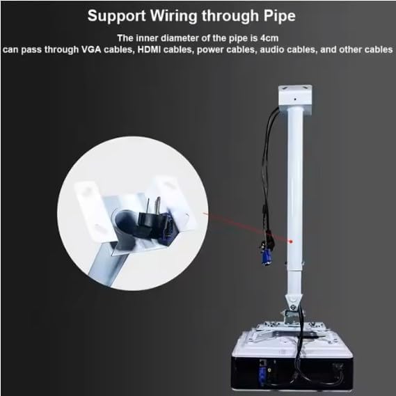 MOIZ Heavy Duty - 2 feet to 3 feet/Foot (24 inch to 36 inch) Adjustable Round Projector Ceiling Mount Kit Bracket Stand Accessories (Weight Capacity - 20 kgs) 3ft (White)