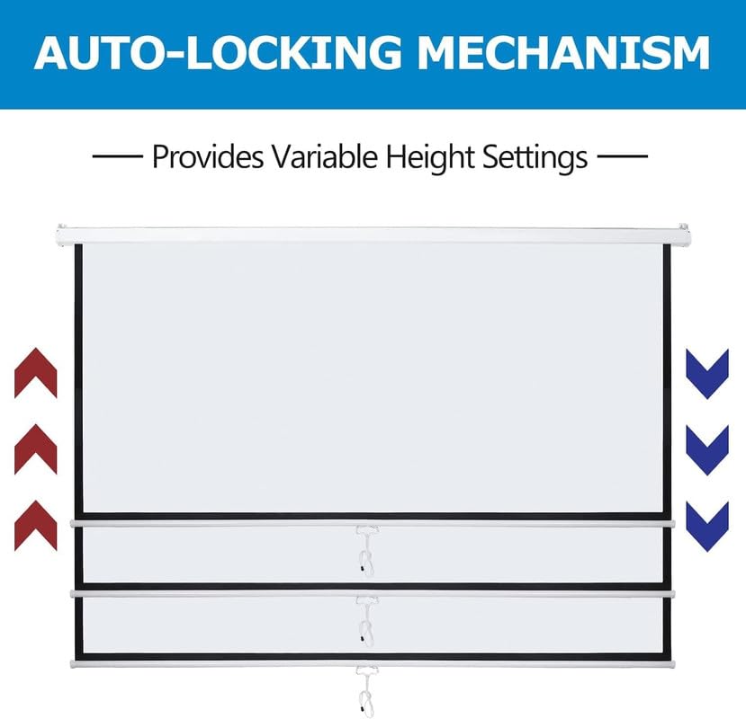 MOIZ Wall Autolock Pull Down Projector Screen, 7 Ft. - Width x 4 Ft. - Height, 92" Dia., 16:9 Format, Supports Full HD 1080P, UHD-3D-4K Technology(White)