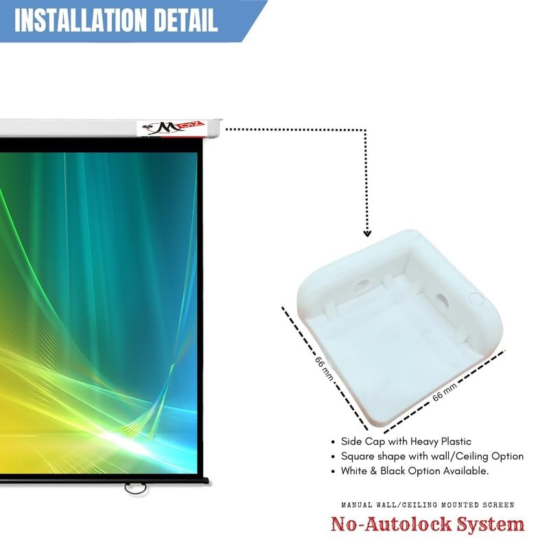 MOIZ 120 Inch Imported Fabric Wall Type Pull Down Screen Without Auto Lock Mechanism with 1080P, 3D and 4K Technology Ratio-4:3 -(8ft (W) x 6ft (H)),(White)