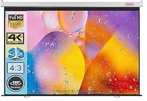 MOIZ 120 Inch Imported Fabric Wall Type Pull Down Screen Without Auto Lock Mechanism with 1080P, 3D and 4K Technology Ratio-4:3 -(8ft (W) x 6ft (H)),(White)