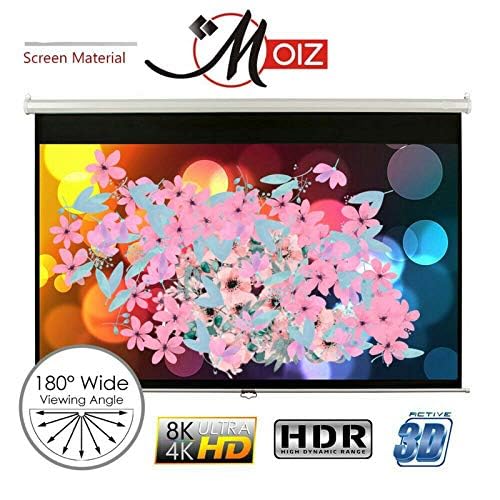 MOIZ Wall Autolock Pull Down Projector Screen, 7 Ft. - Width x 5 Ft. - Height, 100" Dia., 16:9 Format, Supports Full HD 1080P, UHD-3D-4K Technology(White)