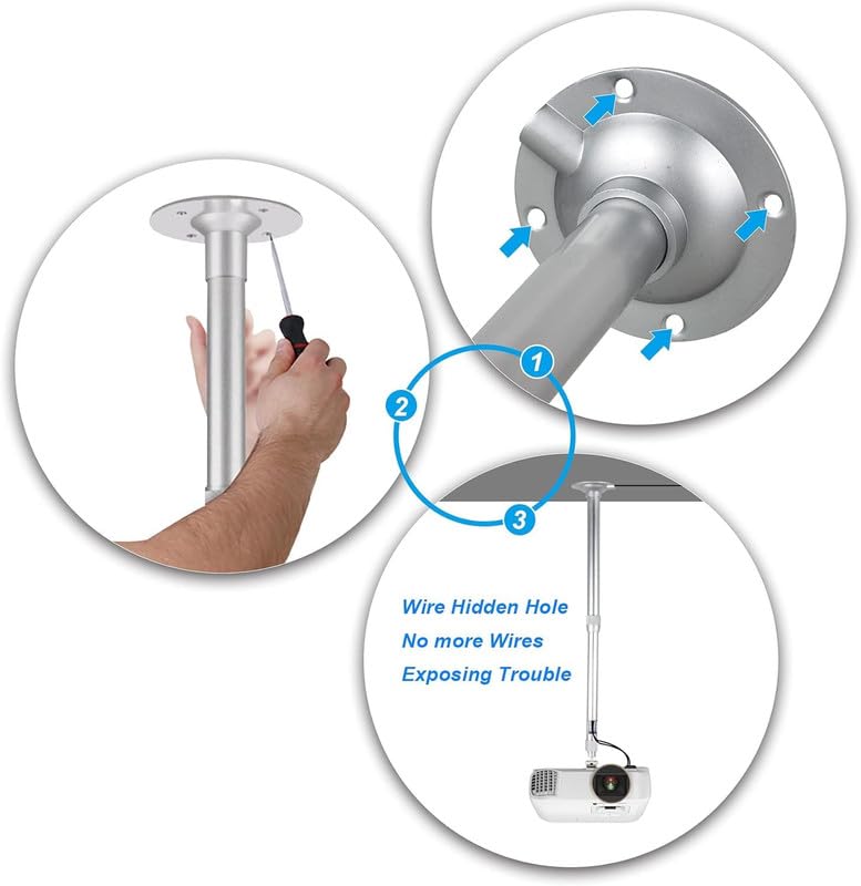 MOIZ 4FT Security Camera Bracket, Universal Ceiling Mount for Projector, 360 Degree Rotatable Extendable Tilt Up to 30-48 Inch CCTV DVR, Monitor,Projector Stand Wall Mount with The Capacity Up to 5KG