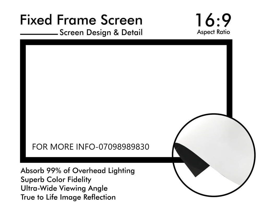 MOIZ 100 Inch Fixed Frame White Fabric Projector Screen 16:9 Aspect Ratio Active 3D 4K Ultra HD Projection Screen for Classroom, Office & Home Theater ((87" W) x(49" H) White) 100 Inches Diagonal