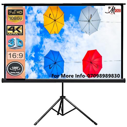 MOIZ Tripod Stand Projector Screen (80 Inch. (Width) x 45 Inch. (Height) - 92" Inch) Diagonal in 16:09 Ratio Aspect, Ultra HD, 4K Technology, Active 3D Design 01