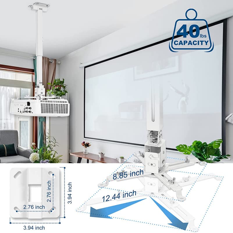 MOIZ Universal Certified 1 to 2 feet/12 to 24-inch Adjustable Projector Ceiling and Wall Mount Kit Bracket Stand with Tilt Option (Weight Capacity of 15kgs 2 ft, White)