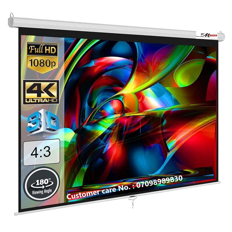 MOIZ Wall Autolock Pull Down Projector Screen 7 Ft. x 5 Ft. – 100 inch Diagonal, 4:3 Format Supports UHD-3D-4K Technology(White)