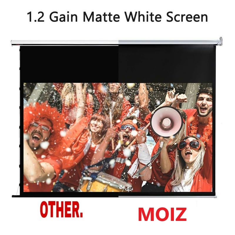 MOIZ 150 Inch Imported Fabric Wall Type Pull Down Screen Without Auto Lock Mechanism with 1080P, 3D and 4K Technology Ratio-4:3 -(10ft (W) x 8ft (H)),(White)