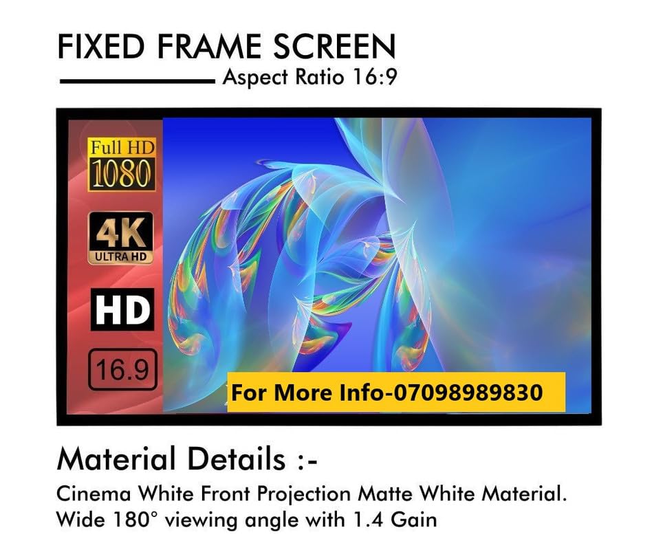 MOIZ 92 Inch Fixed Frame White Fabric Projector Screen 16:9 Aspect Ratio Active 3D 4K Ultra HD Projection Screen for Classroom, Office & Home Theater ((80" W) x(45" H) White) 92 Inches Diagonal