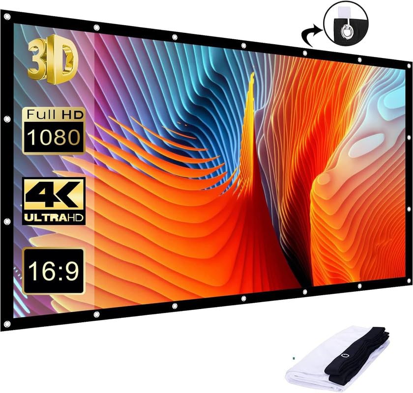 MOIZ 138 inch Projector Screen,4K 16:9 Portable Eyelet Premium Video Foldable Projection for HD Home Theater Cinema Anti-Crease Indoor Outdoor Office Classroom (305 cm (W) x 172 cm (H))