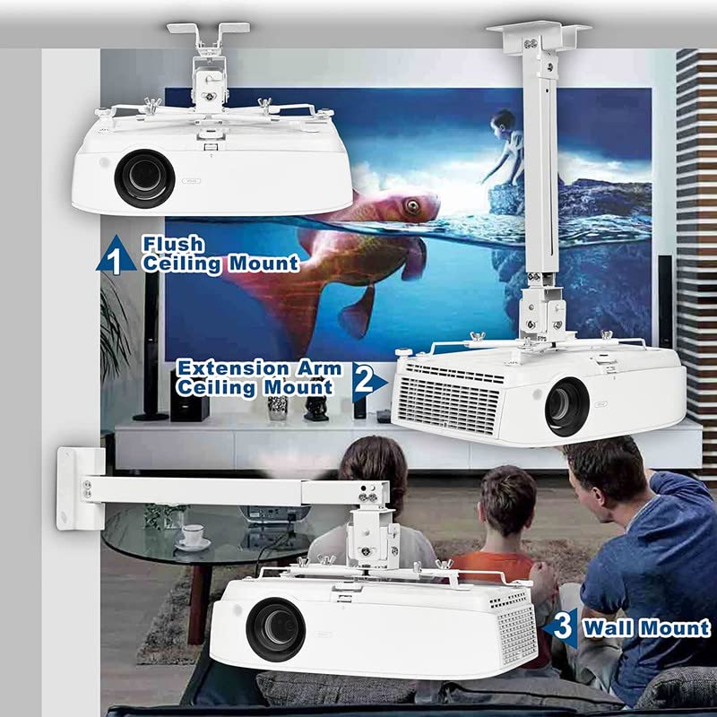 MOIZ Universal Certified 1 to 2 feet/12 to 24-inch Adjustable Projector Ceiling and Wall Mount Kit Bracket Stand with Tilt Option (Weight Capacity of 15kgs 2 ft, White)