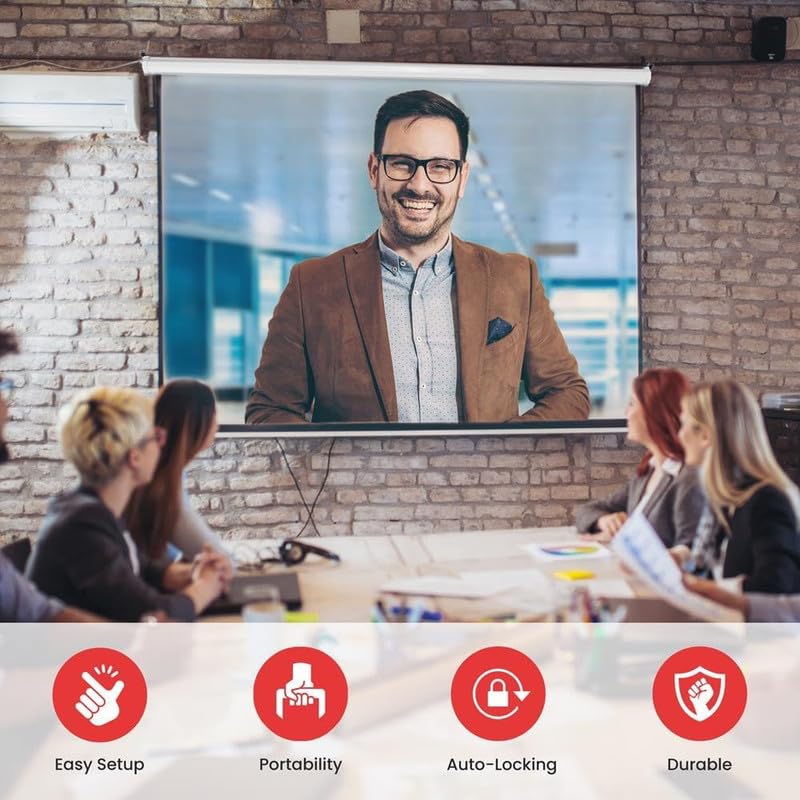 MOIZ Universal Wall Autolock Pull Down Projector Screen, 6 Ft. - Width x 4 Ft. - Height, 84 Inch Diagonal, 4:3 Picture Format, Supports Full HD 1080P, UHD-3D-4K Technology(White)