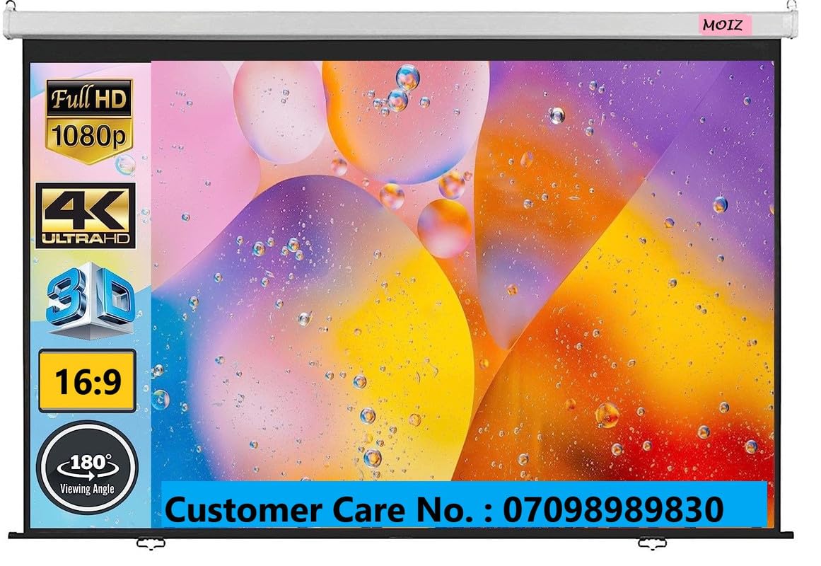 MOIZ 106 inches Diagonal, 16:9 Aspect Ratio, 8 Ft x 4.5 Ft with Ultra HD 4K, Active 3D and HDR Ready Technology Wall Type No Autolock Projector Screen(White)