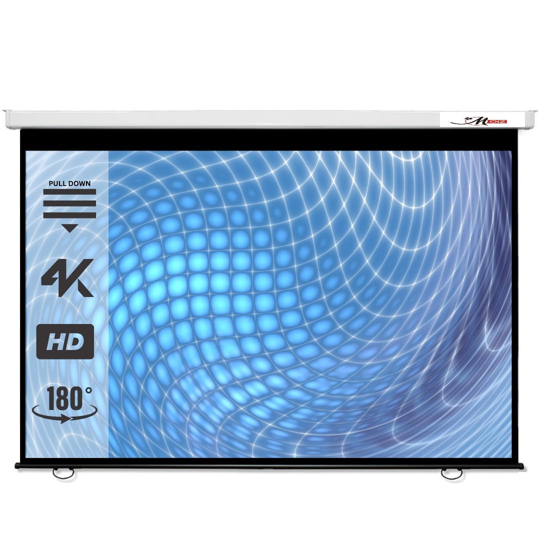 MOIZ 84 Inch Imported Fabric Wall Type Pull Down Screen Without Auto Lock Mechanism with 1080P, 3D and 4K Technology Ratio-4:3 -(6ft (W) x 4ft (H)),(White)