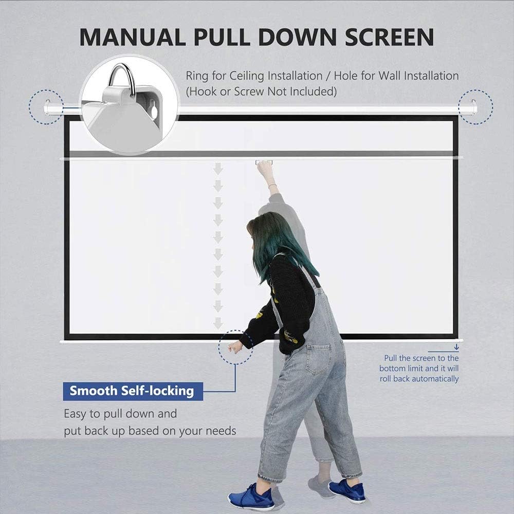 MOIZ Wall Autolock Pull Down Projector Screen, 96 Inch. - Width x 60 Inch. - Height, 113" Dia., 16:10 Format, Supports Full HD 1080P, UHD-3D-4K Technology(White)