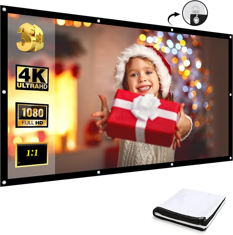 MOIZ 160 inch Projector Screen,4K 16:9 Portable Eyelet Premium Video Foldable Projection for HD Home Theater Cinema Anti-Crease Indoor Outdoor Office...
