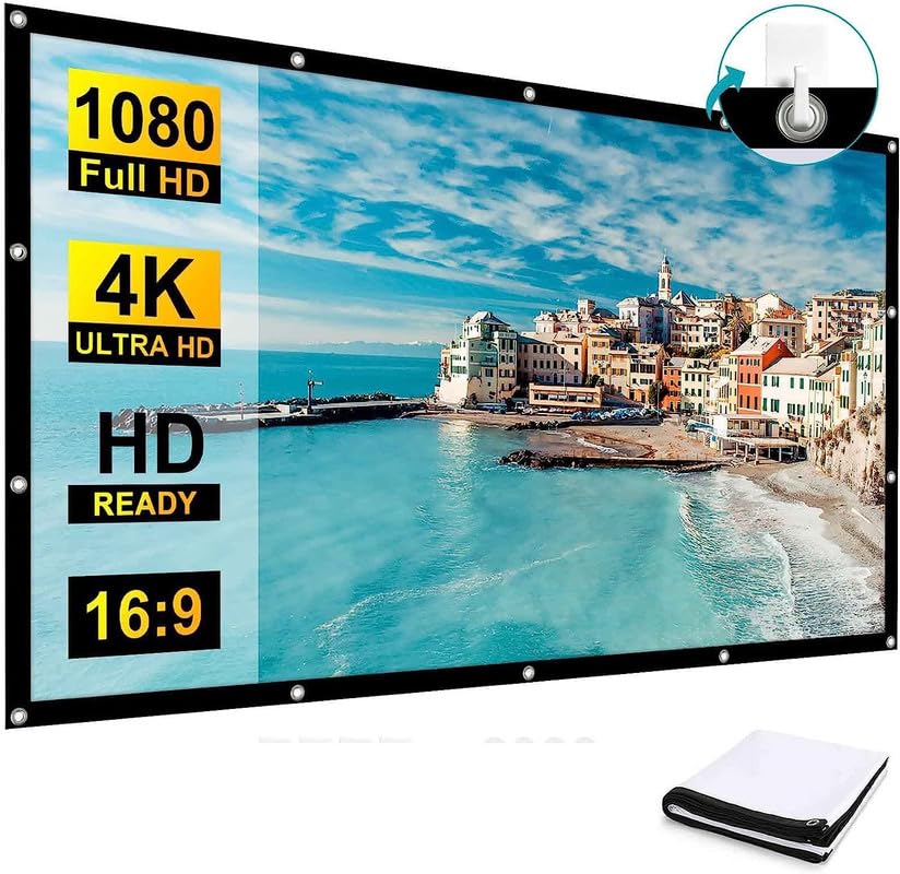 MOIZ 7Feet x 7Feet Projector Screen,4K 1:1 Portable Eyelet Premium Video Foldable Projection for HD Home Theater Cinema Anti-Crease Indoor Outdoor Office Classroom