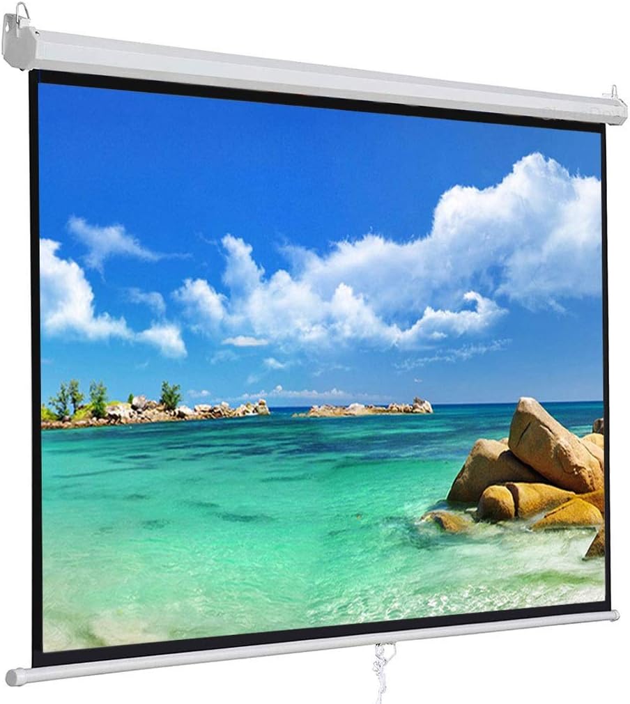MOIZ Universal Wall Autolock Pull Down Projector Screen, 6 Ft. - Width x 4 Ft. - Height, 84 Inch Diagonal, 4:3 Picture Format, Supports Full HD 1080P, UHD-3D-4K Technology(White)