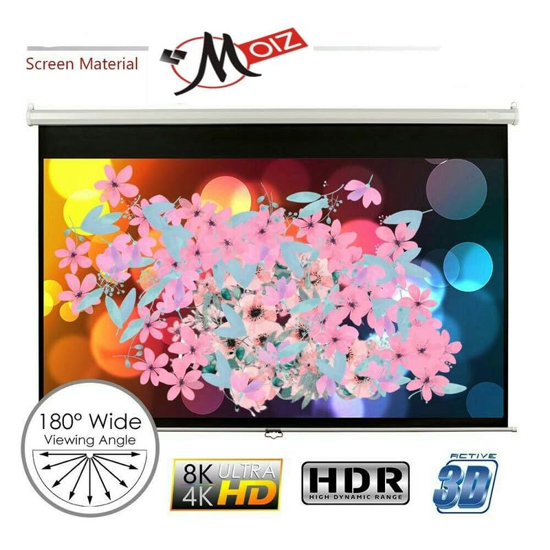 MOIZ Wall Autolock Manual Pull Down Projector Screen, 8 Ft. x 4.6 Ft., 110" Diagonal, 16:9 Aspect Ratio, Supports 4K - 3D - Ultra HD Ready Technology