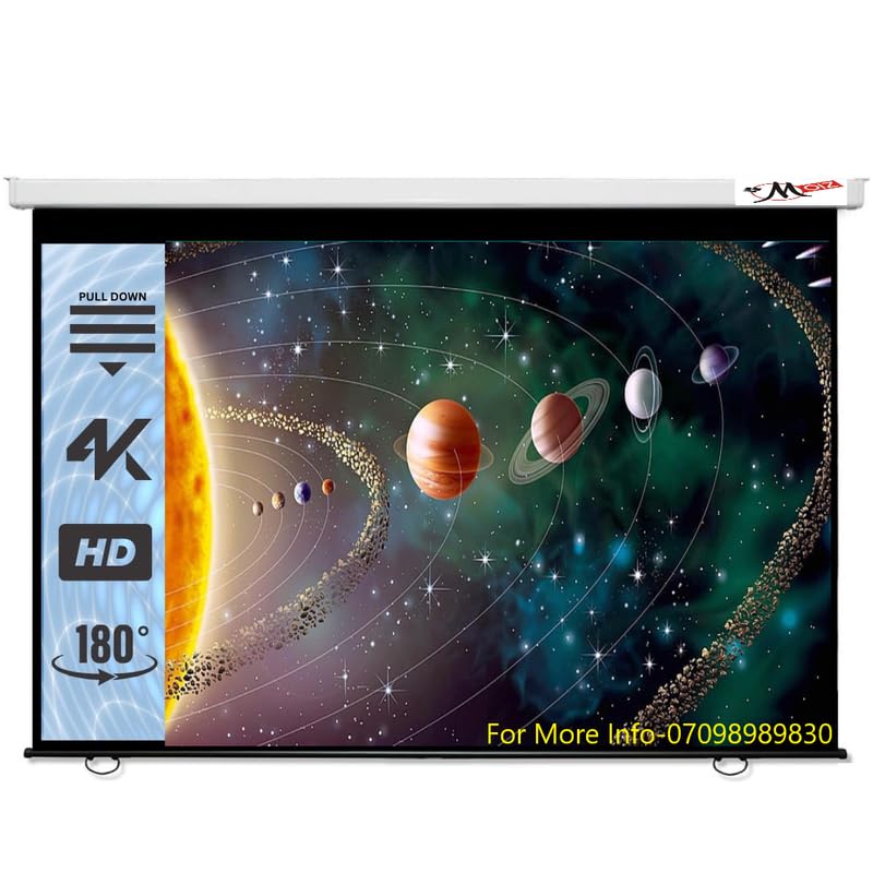 MOIZ 92 Inch Imported Fabric Wall Type Pull Down Screen Without Auto Lock Mechanism with 1080P, 3D and 4K Technology Ratio-16:9 -(7ft (W) x 4ft (H)),(White)