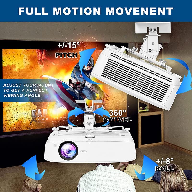 MOIZ Universal Certified 1 to 2 feet/12 to 24-inch Adjustable Projector Ceiling and Wall Mount Kit Bracket Stand with Tilt Option (Weight Capacity of 15kgs 2 ft, White)