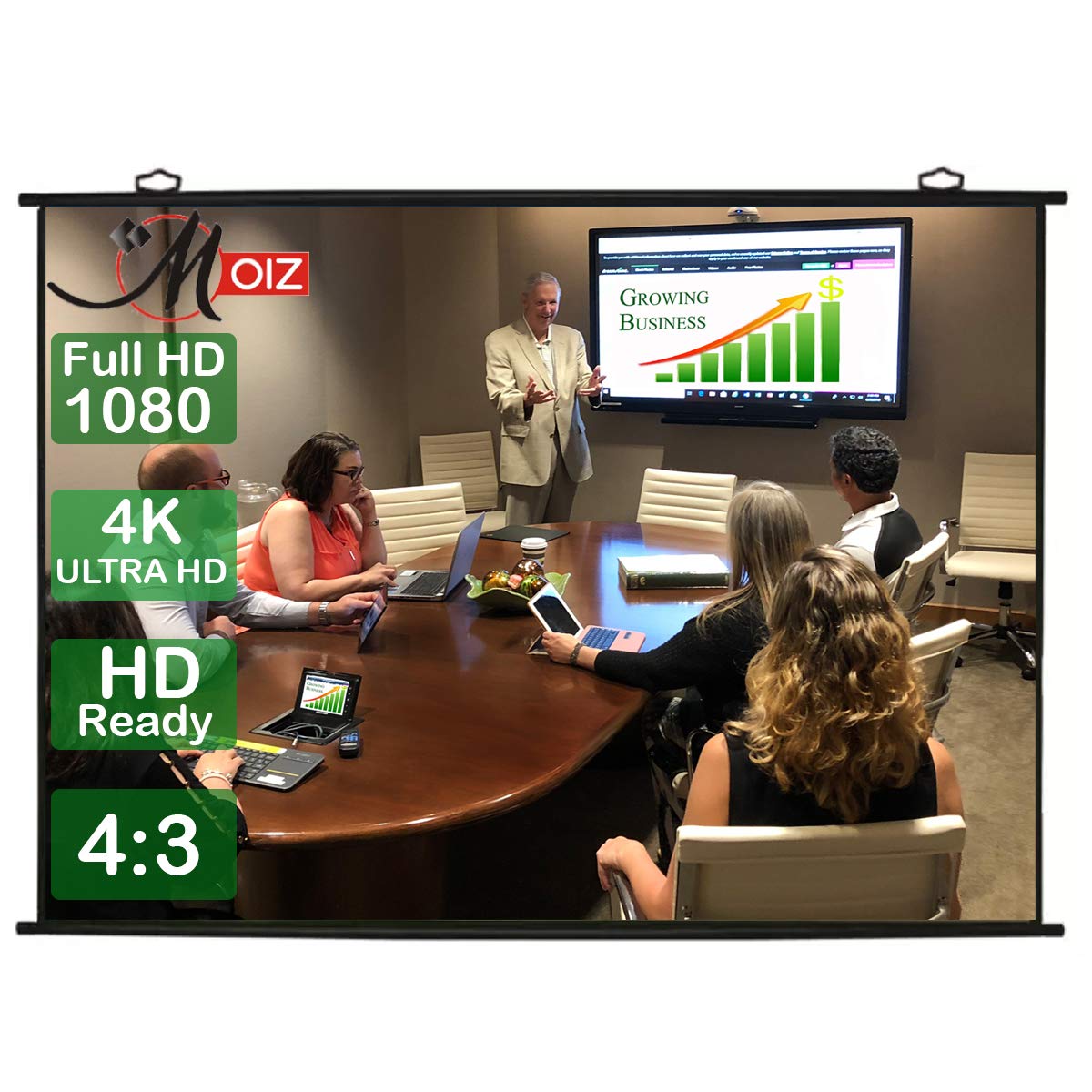 MOIZ Map Type Projector Screen 10 Feet (W) x 8 Feet (H) - 150" Inch Diagonal Aspect Ratio 4:3 Format, Supports UHD, 3D and 4K