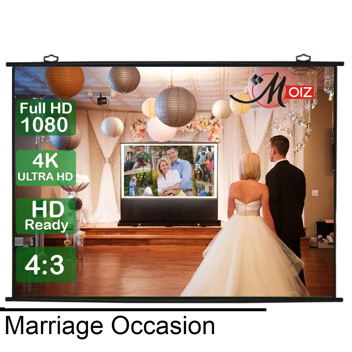 MOIZ Map Type Projector Screen 10 Feet (W) x 8 Feet (H) - 150" Inch Diagonal Aspect Ratio 4:3 Format, Supports UHD, 3D and 4K