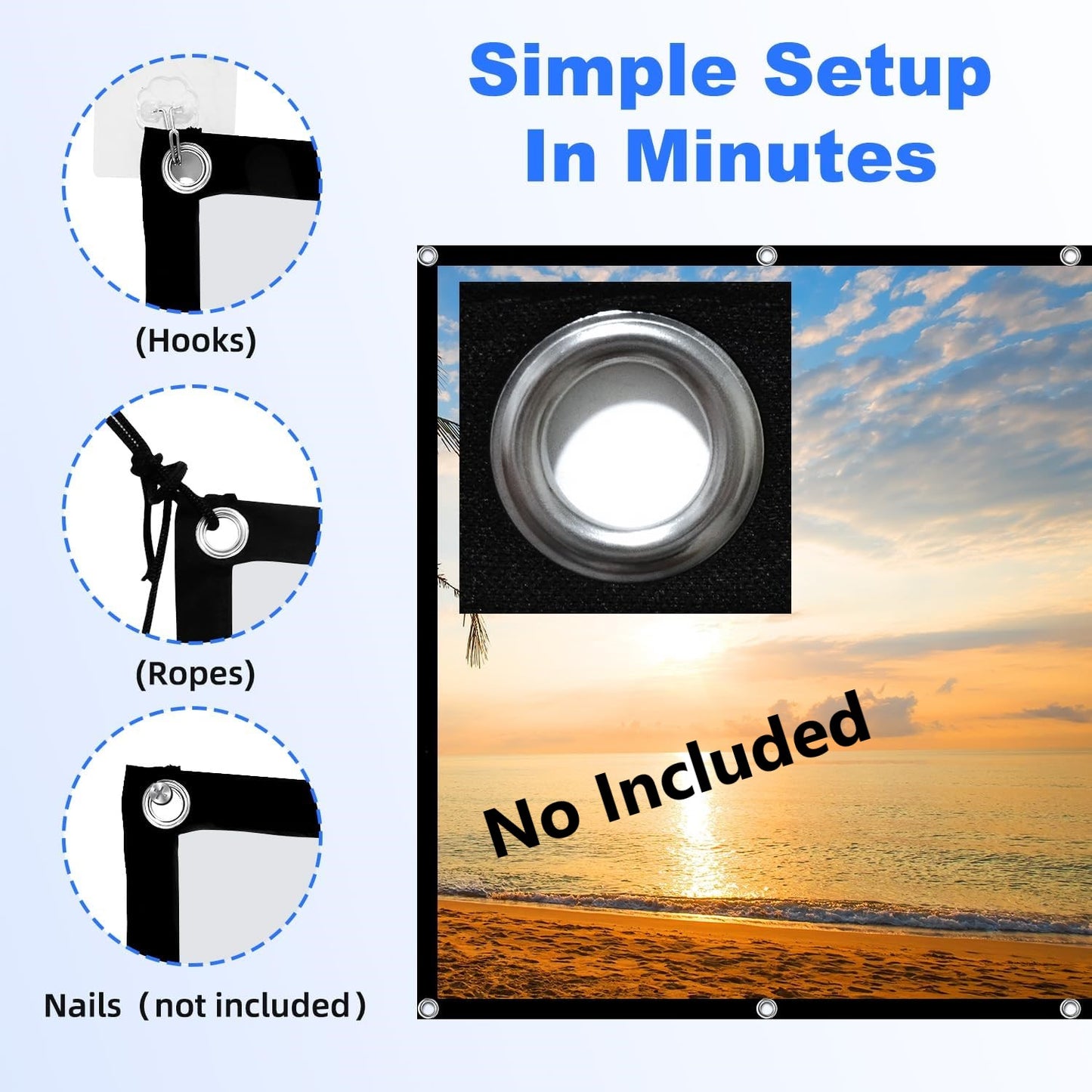MOIZ 142 inch Projector Screen,4K 16:9 Portable Eyelet Premium Video Foldable Projection for HD Home Theater Cinema Anti-Crease Indoor Outdoor Office Classroom (314 cm (W) x 177 cm (H))