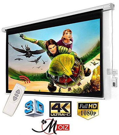 MOIZ Home Theatre Motorised Projector Screen, 84 Inches Diagonal, 4:3 Aspect Ratio, 6 Ft. x 4 Ft, Supports 1080P, Ultra HD-3D-4K Ready Technology, Cordless Remote 6FT X 4FT - 84INCHES