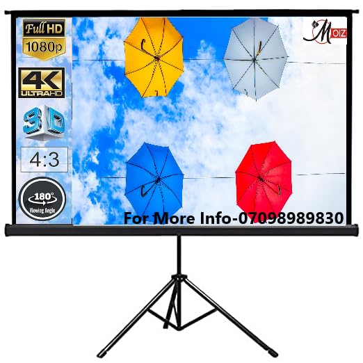 MOIZ Tripod Type Matt White Projector Screen, 4 Ft. x 4 Ft., Supports Ultra HD Active 3D-4K Ready Viewing Technology, with Stand(White) Recently launched