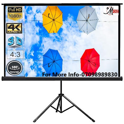 MOIZ Tripod Type Matt White Projector Screen, 4 Ft. x 4 Ft., Supports Ultra HD Active 3D-4K Ready Viewing Technology, with Stand(White) Recently launched