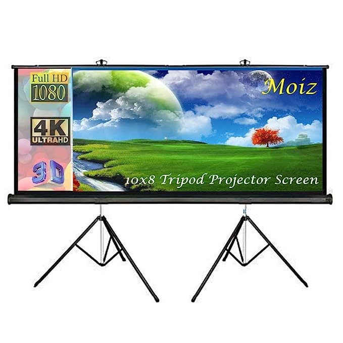 MOIZ Double Tripod Stand Projector Screen Size (10 ft. (Width) x 8 ft. (Height) - 150" inch) Diagonal in 4:3 Aspect Ratio Supporting Remode Control Active 3D, 1080P, Ultra 4K, Technology, Ultra HD
