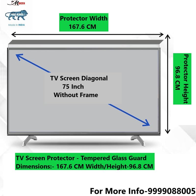 MOIZ 75 Inch TV Screen Protector - Tempered Glass Guard, Anti-Glare, LED LCD Crystal Clear 9H Surface Unbreakable,UV protection,Plasma,Hardness,Anti Glare,Scratch Resistant,Strong & Durable