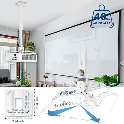MOIZ Universal Certified 4 to 5 feet/48 to 60-inch Adjustable Projector Ceiling and Wall Mount Kit Bracket Stand with Tilt Option (Weight Capacity of 15kgs 5 ft, White)