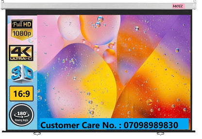 MOIZ 110 Inch Imported Fabric Wall Type Pull Down Screen Without Auto Lock Mechanism with 1080P, 3D and 4K Technology Ratio-16:9 -(8ft (W) x 4.5ft (H)),(White)