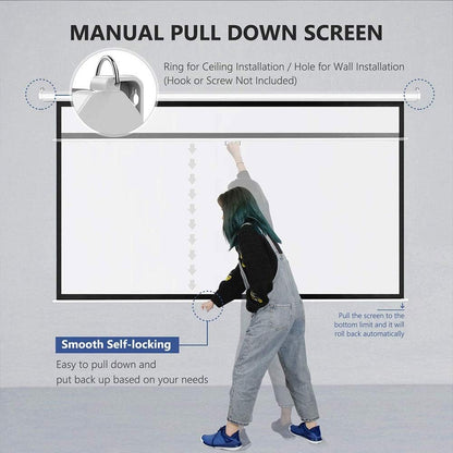 MOIZ Wall Autolock Pull Down Projector Screen, 10 Ft. - Width x 8 Ft. - Height, 150" Dia, 4:3 Format, Supports Full HD 1080P, UHD-3D-4K Technology(White)