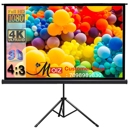 MOIZ Tripod Stand Projector Screen 6 Ft. (Width) x 4 Ft. (Height) - 84'’ Diagonal in 4:03 Ratio Aspect, Ultra HD, 4K Technology, Active 3D
