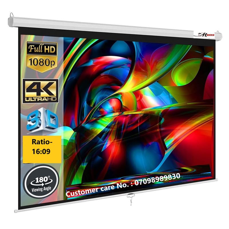 MOIZ Wall Autolock Pull Down Projector Screen, 7 Ft. - Width x 4 Ft. - Height, 92" Dia., 16:9 Format, Supports Full HD 1080P, UHD-3D-4K Technology(White)